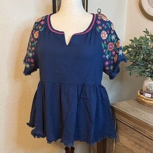 Umgee Embroidered Peplum Top
